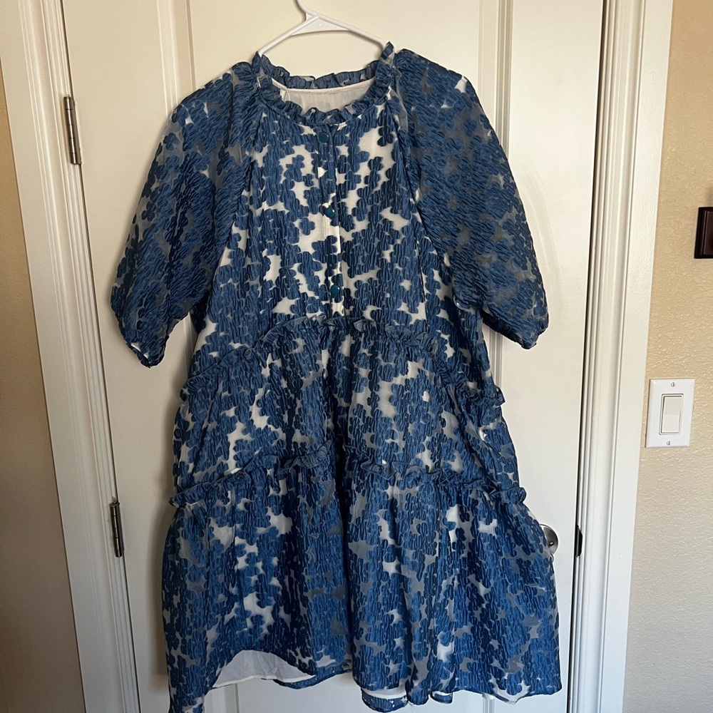 Anthropologie Navy and White Patterned Mini Dress